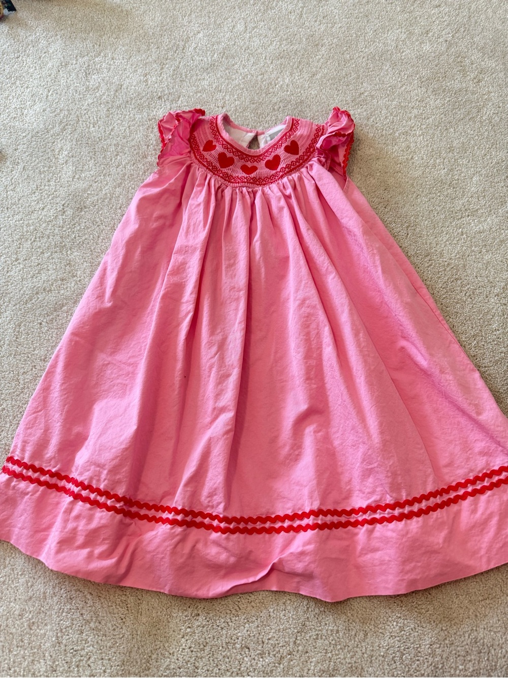 Valentine Smocked Pink Dress with Red Heart Yoke 4T